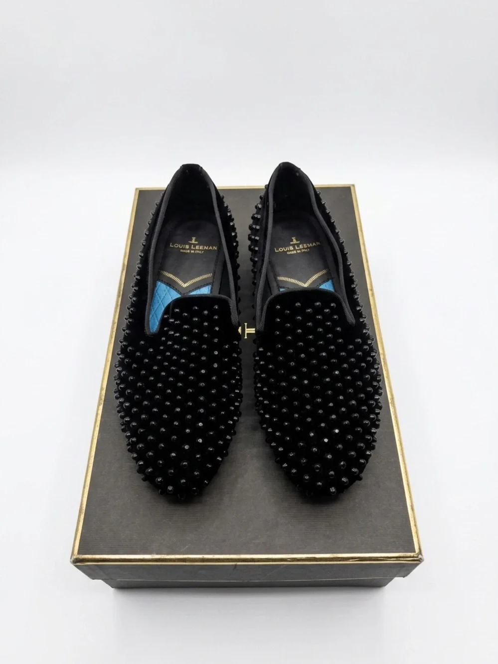 Black Studded Velvet Slip-On Loafers